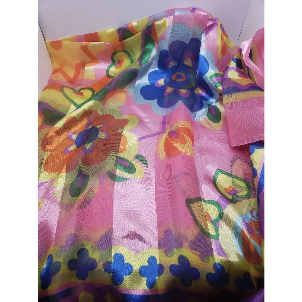 PINK blue and yellow floral silk scarf wrap summer scarf